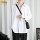KIN DON black shirt men's long-sleeved loose large size spring and autumn handsome trendy inch shirt casual white 5XL