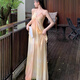 Miao Yijia suspender dress for women's skirt summer 2025 new pure sexy beach vacation French long skirt dress yellow tie-dye suspender vacation style dress XL [Suggested 115-130Jin [Jin equals 0.5 kg]]