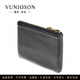 VUNIQSON high-end men's wallet genuine leather short mini card holder coin bag soft sheepskin zipper coin purse men's gift mini coin purse (black)