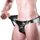 Men's men's sexy underwear, imitation leather iron nails, breathable rope thong, elastic passion nightclub sexy black one size