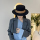 Xiang Jintong Sombrero francés de lana negro de alta calidad para mujer, estilo retro británico, ala plana simple, parte superior plana, sombrero único para mujer, caqui 56-58 cm M (56-58 cm)