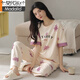 莫代尔女士短袖纯棉睡衣套装夏季长裤家居服韩版薄款可外穿夏天卡通 Y9712 M (建议75-95斤)