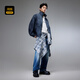 Cabin tie-dye washed PU jacket men's tie-dye PU workwear patch pocket stand collar Hong Kong style retro autumn jacket
