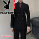 Playboy (PLAYBOY) British retro men's gentleman's slim double-breasted suit suit Korean style fashionable business formal suit two-piece suit black XL suit + pants