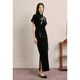 OBBLIGATO Origato Spring New Chinese Style Stand Collar Drop Shoulder Sleeves Beaded Velvet Jacket Black Single Skirt M
