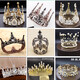 Boutique baked decoration bride European style alloy lace crown birthday accessories handmade queen large round headdress alloy water drop ice crystal crown large gold