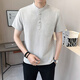 Yalu Chinese style cotton and linen short-sleeved t-shirt shirt men's summer henley collar linen top inch shirt stand collar shirt khaki M about 90~105Jin Jin equals 0.5kg can be worn