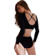 MEMORYBABY bikini swimsuit women's split European and American sexy back cross long-sleeved push-up swimsuit new black M