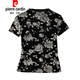 Pierre cardin thin ice silk floral T-shirt for women in summer half-high neck short-sleeved new mesh shirt elastic slim base top 9738 picture color [short-sleeved style] M