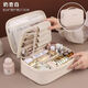 Large-capacity portable cosmetic bag, new PU leather beginner layered multi-layer waterproof cosmetic case, Pu large-capacity double-layer cosmetic bag, milky apricot color