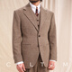 CULTUM Gentleman Armor 50% Wool CULTUM Retro Easy Care Suit Broad Shoulder Herringbone Pattern Suit Men Black Coffee Herringbone Pattern Single Suit 50 B