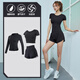 Forquee sports suit women's new summer gym morning running equipment breathable Pilates training yoga clothing black three-piece set TC59302 S