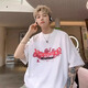 
POUM short-sleeved men's European and American vibe design letter printing five-point sleeve street summer hip-hop loose college style T-shirt BYFS-C1048 white L