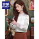 ROMON New Chinese style tassel embroidered stand collar bottoming shirt for women early spring new light national style shirt with horse skirt top white XL 115-125Jin Jin is equal to 0.5 kg