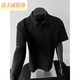 Lingka Qi air layer deconstructed splicing Henry collar short-sleeved men's T-shirt summer American trendy brand cleanfit heavyweight polo shirt black polo collar heavyweight style XL (ready in stock)