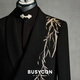 BUSYCON Golden Bamboo Embroidery New Chinese Green Fruit Collar Suit Groom Wedding Banquet Dress Men's Toast Suit Black (Two-piece Set Top + Pants) 46