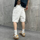 Si Ruilin Yin Xiaoji Heavy Washed Loose Workwear Big Pocket White Bamboo Denim Shorts Half-length Pants for Men and Women 1049 White M 90-110