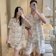 Cardigan couple pajamas women summer air conditioning clothes rayon home clothes cotton silk men can be worn outside short-sleeved cotton silk suit thin 9902 tie-dyed amber XL