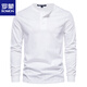 ROMON Henley shirt men's autumn heavyweight t-shirt pure cotton long-sleeved Henley collar high-end men's business bottoming shirt slim top white M weight 125-145Jin Jin equals 0.5 kg