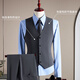 ROMON Suit+Vest+Trousers Suit Men's Business Professional Wedding Dress Jacket Navy Blue 2XL