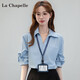 拉夏贝尔（LA CHAPELLE）法式V领短袖衬衫女夏季年新款通勤面试职业正装上衣 粉色(9926款) S 89-98斤选