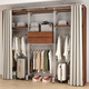 Zhaoze Open Wardrobe Nordic Wrought-in Clothes Rack Floor-standing Storage Rack Curtain Bedroom Frame Metal Clothes Room Combination 9;195*50*220cm High-Milk Tea Color