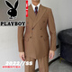 Playboy (PLAYBOY) British retro men's gentleman's slim double-breasted suit suit Korean style fashionable business formal suit two-piece suit black XL suit + pants