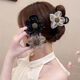 Rhinestone polka dot mesh sunflower clip for women 2025 new high-end bubble shark clip back of head hair clip black 1 piece