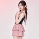 Morikami Yuji Swimsuit Women's 2025 New Conservative One-piece Skirt Swimsuit Fairy Pure Desire Waist Covering Slim Casual Resort Swimsuit Black and Pink Swimsuit One Size 80-120Jin Jin is equal to 0.5 kg