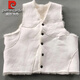 Pierre Cardin 100% Sheepskin Fur One-piece Vest Men's Autumn and Winter Shoulder Sheepshear Warm Vest Real Wool Liner Top Men's White Spliced ​​Leather Short Style 100% Real Wool Fur 2XL Recommended 120-140Jin Jin equals 0.5 kg