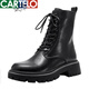 CARTELO genuine soft leather Martin boots for women British style 2025 new spring and autumn plus velvet brown thick-soled short boots motorcycle boots black single lining 39