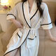 Yalu nightgown for women in summer short-sleeved pure cotton thin sexy nightgown for summer lace-up morning bathrobe pajamas home clothes A9922# blue robe M [Suggest weight 75-100 Jin [Jin equals 0.5 kg]]