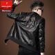 Pierre Cardin 2025 New Spring and Autumn Lapel Men's Leather Jacket Men's Leather Jacket Embroidered Letter Jacket Casual GZ-Black XL 110-130Jin Jin is equal to 0.5 kg