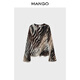 MANGO Year-End Discount Women's Shirts 2026 Spring New Blouse Zebra Stripe Print Bell Sleeve Top Black M