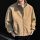 Homlean simple versatile jacket men's autumn American retro pu leather stitching stand collar loose casual jacket HJ52 khaki L