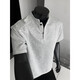 Light gray deconstructed Henry collar polo shirt for men in summer American fashion brand short-sleeved T-shirt for men, handsome and versatile top, light gray 2XL
