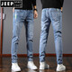 JEEP SPIRIT2025 New Jeans Men's Slim Foot Summer Tight Men's Pants Summer Thin Straight Pants Men's Pants ssnz-6636 Gray Spring and Autumn Style Without Velvet 31