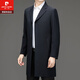 Pierre Cardin high-end men's windbreaker autumn and winter mid-length knee-length wool coat middle-aged and elderly dad business coat men's gray plaid mid-length 2XL 185