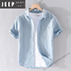 JEEP SPIRIT男士亚麻短袖衬衫日系宽松薄.款夏季青年纯色休闲棉麻料衬衣服 9711淡蓝 M 斤左右