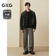 GXG Men's Barn Style Collar Spliced PU Denim Jacket Men's Loose Retro Black Brown 175/L