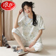 Langsha Chinesischer Stil Pyjama für Frauen im Sommer Neue chinesische Heimkleidung Chinesische Stil Kurzärärmelte geschnittene Hosen loser Baumwoll-Pyjamas Zwei-teiliger Set 9902 M 75-95jin [Jin entspricht 0,5 kg]