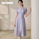 ROEYSHOUSE Luo Yi Temperament Waist Dress 2025 Summer New Fashion Puff Sleeve Large Swing Skirt 12052 Purple 2XL