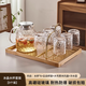 Yagang Light Luxury Glass High Temperature Resistant Household Drinking Water and Tea Cup Set High-Looking Living Room Hospitality Tea Cup Juice Cup Ice Crystal Cup 6 + Cloud Cup Holder + Large Log Tray + Pot