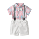 Bangshijieli summer infant suit for boys, short-sleeved shirt and overalls, one-month-old dress, one-year-old gentleman's suit (covering farts), shirt + bow tie + overalls 90