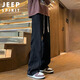 JEEP SPIRIT Jeep jeans men's autumn and winter American wide-leg scimitar pants men's straight flared pants black XL