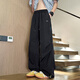 Dingfengbaoluo American high street trousers men's autumn pleated casual loose wide-leg work trousers VK01 black M