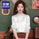 ROMON New Chinese style tassel embroidered stand collar bottoming shirt for women early spring new light national style shirt with horse skirt top white XL 115-125Jin Jin is equal to 0.5 kg