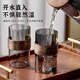 Destry high borosilicate glass water cup home living room set drinking cup high-value high-temperature resistant anti-scalding tea cup 6 ash wood rings + black cup holder