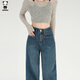 Jeans de hipanda para mujeres en verano Piso de adelgazamiento retro retro Retlamen informal Pantalones de caña ancha alta para mujeres en Retro Blue XS