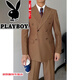 Playboy (PLAYBOY) British retro men's gentleman's slim double-breasted suit suit Korean style fashionable business formal suit two-piece suit black XL suit + pants